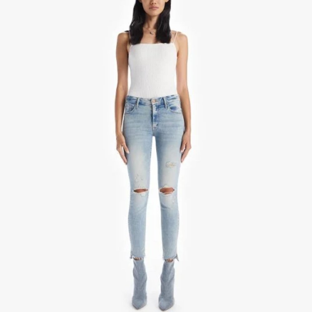 Mother The Looker Step Womens Frayed Distressed Ankle Jeans